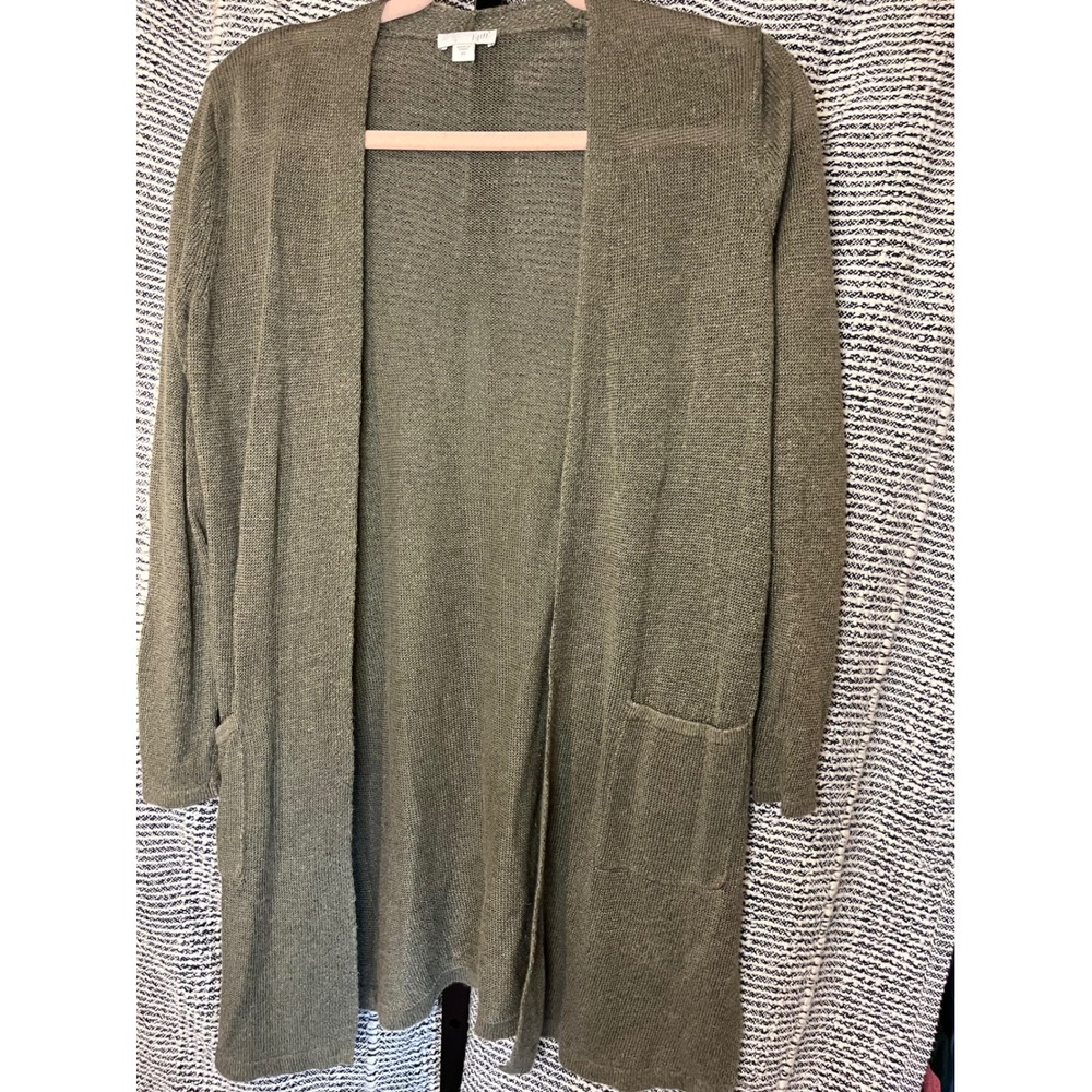 J.Jill‎ Charcoal Green Linen Blend Duster Cardigan Size XS